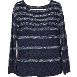 Talbots Petites Navy Blue Graduated Stripe Textured Scoop Neck Sweater SP
